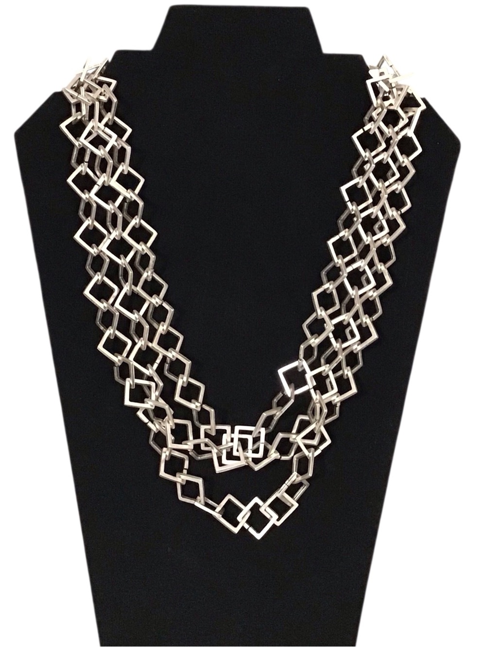 Silver Geometric Square Link Necklace Coin Charm Silver Tone Fashion Jewelry